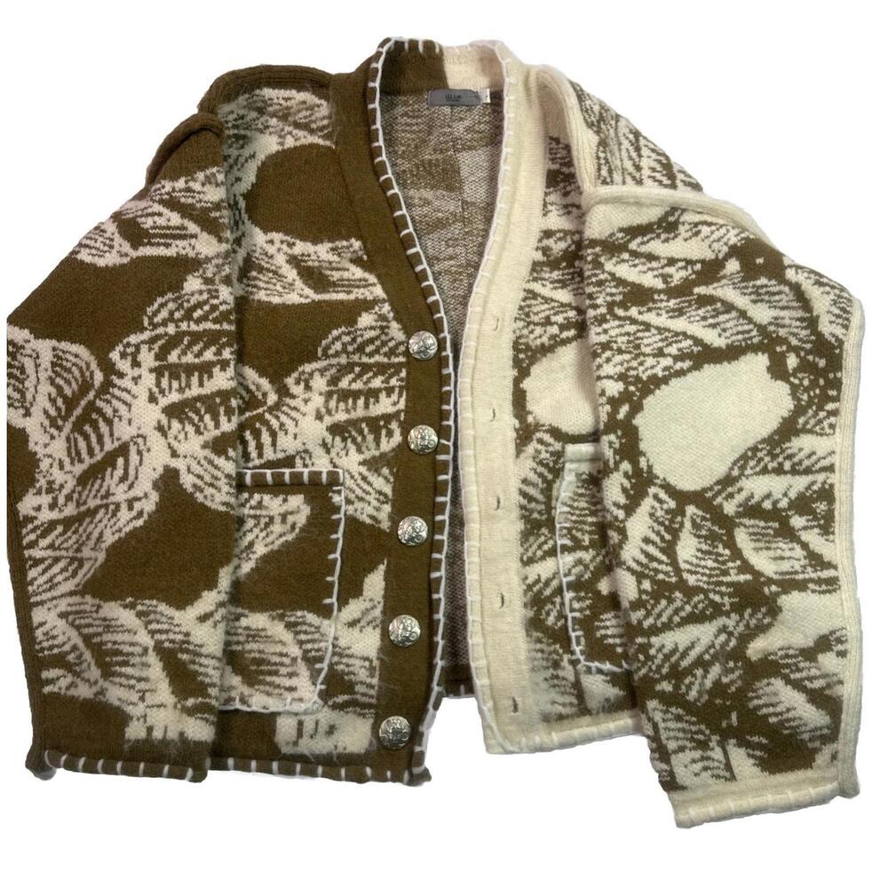 LLL LAB V- Neck Soft Waxy Knit Cardigan  LLA0256 Khaki, Women size Large